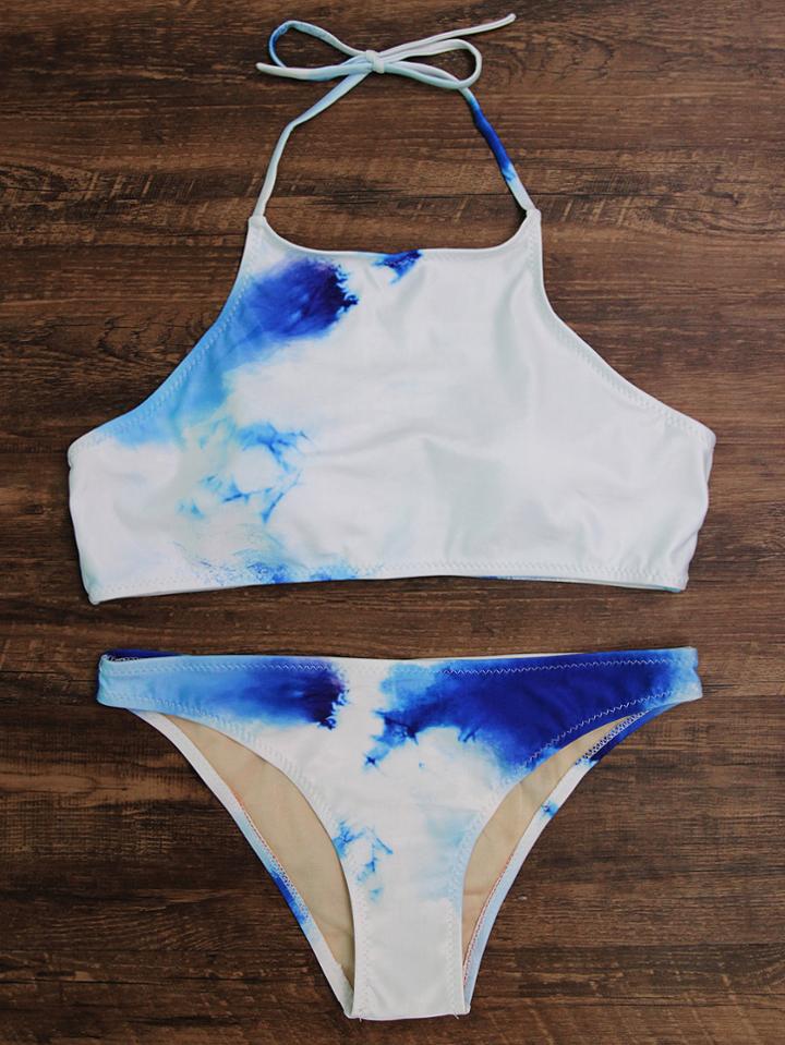 Romwe Tie Dye Halter Bikini Set