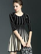 Romwe Black Round Neck Half Sleeve Knit Dress