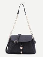 Romwe Black Ribbed Pu Flap Shoulder Bag With Convertible Strap