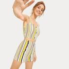 Romwe Multi-striped Button Front Crop Top & Shorts