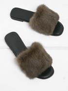 Romwe Faux Fur Decorated Slide Sandals