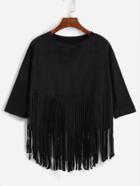 Romwe Black Faux Suede Fringe T-shirt