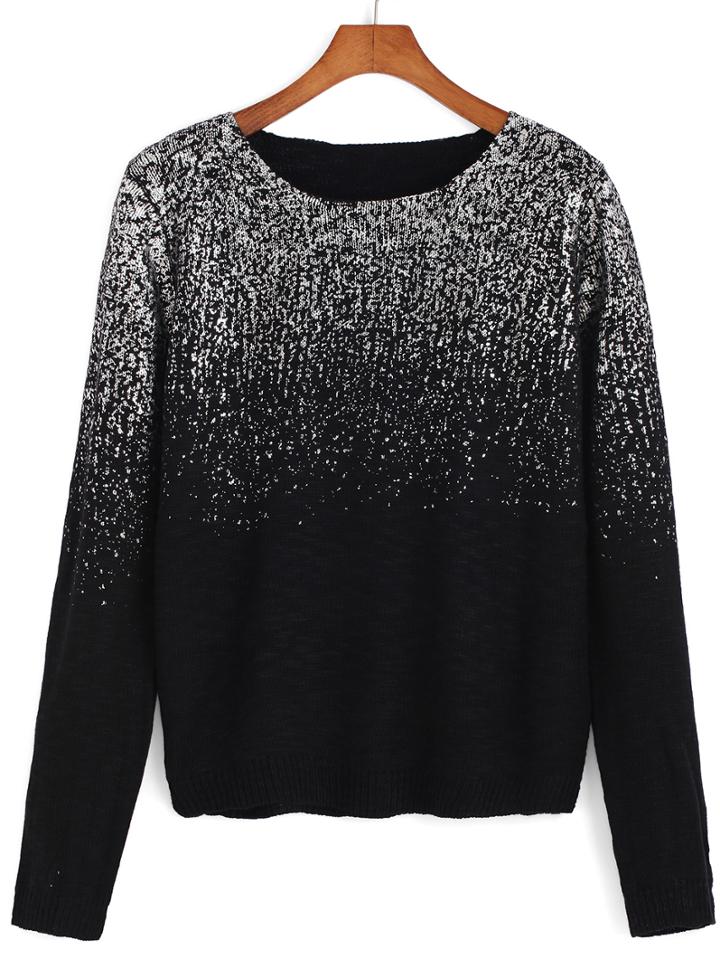 Romwe Round Neck Ombre Silver Sweater