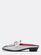 Romwe Grey Petent Gold Chain Backless Loafers
