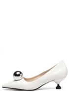 Romwe White Pointed Toe Ball Detail Kitten Heels