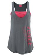 Romwe Grey Letter Print Ruched 2 In 1 Tank Top