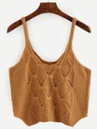 Romwe Brown Knitted Cami Top