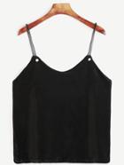 Romwe Black Corduroy Pearl Embellished Cami Top