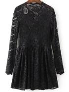 Romwe Black V Neck Lace Dress