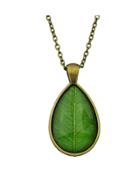 Romwe Green Simple Model Rhinestone Leaf Shape Pendant Necklace