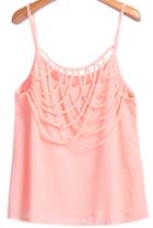 Romwe Cross Rope Embellished Chiffon Pink Vest