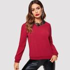 Romwe Lace Trim V-neck Pullover