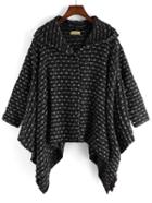 Romwe Hooded Loose Black And White Cape Coat
