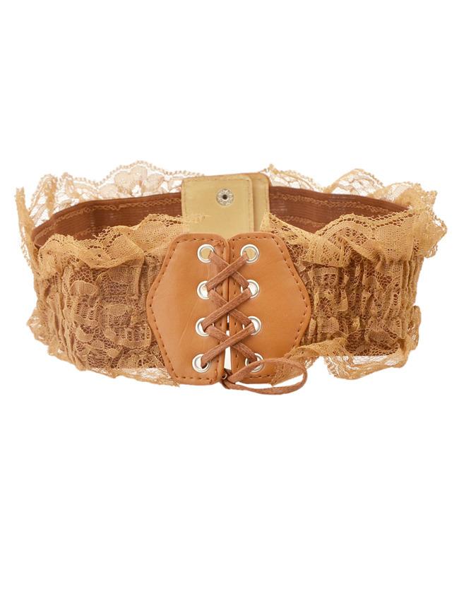 Romwe Yellow Lace Drawstring Wide Belt
