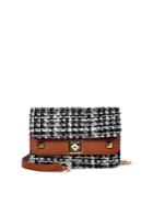 Romwe Studded Detail Tweed Panel Shoulder Bag