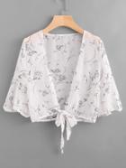 Romwe Trumpet Floral Print Knot Open Front Top
