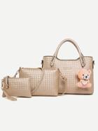 Romwe Gold Woven Pu Little Bear Trim 3 Pieces Tote Bag Set