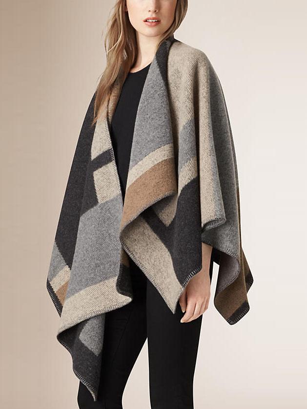 Romwe Grey Apricot Checkered Cape