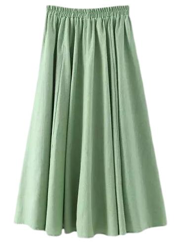 Romwe Green Elastic Waist Cotton Hemp Skirt