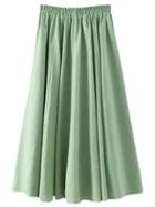 Romwe Green Elastic Waist Cotton Hemp Skirt