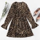 Romwe Leopard Print Flounce Sleeve Dress