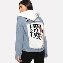 Romwe Raw Hem Letter Print Denim Jacket