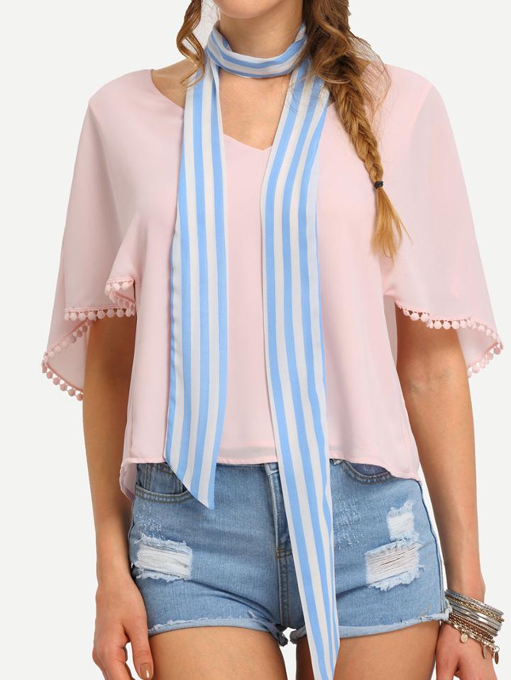 Romwe Blue & White Stripe Skinny Scarf
