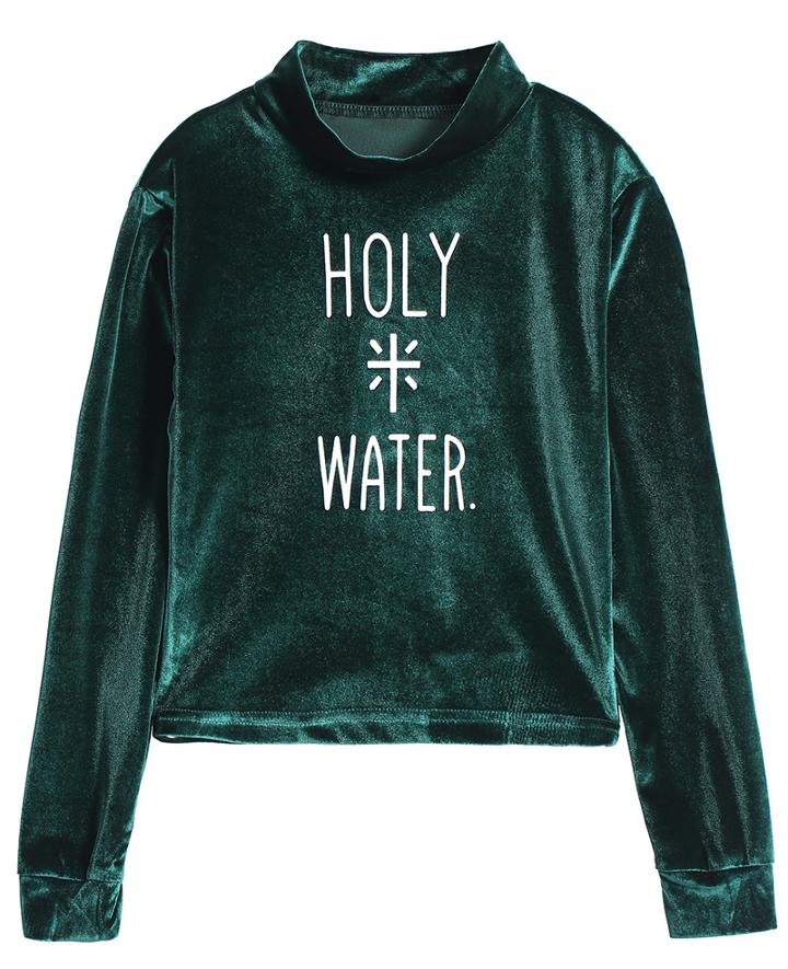 Romwe Holy Water Print Crop Sweatshirt