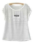 Romwe White Short Sleeve Letters Printed Stripe T-shirt