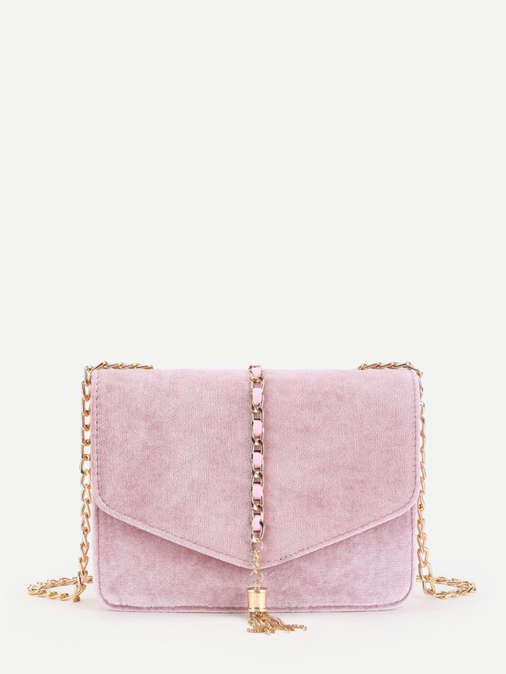 Romwe Chain Tassel Decorated Velvet Crossbody Bag