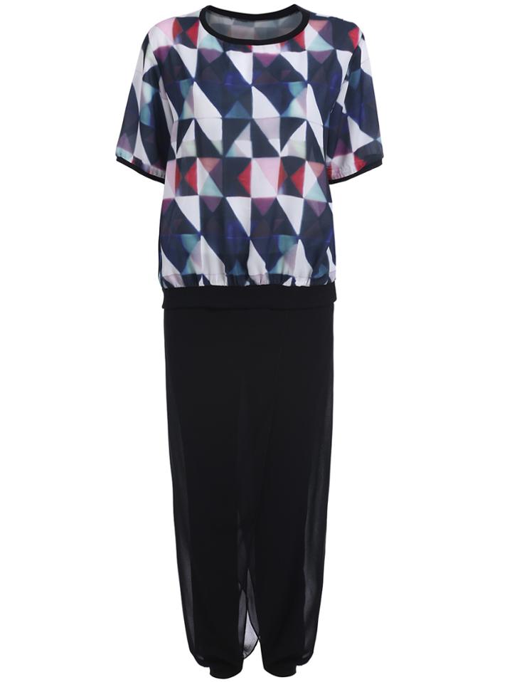 Romwe Geometric Print Top With Chiffon Pant