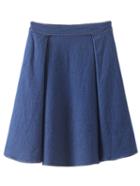 Romwe Dark Blue Elastic Waist Pleated Denim Skirt