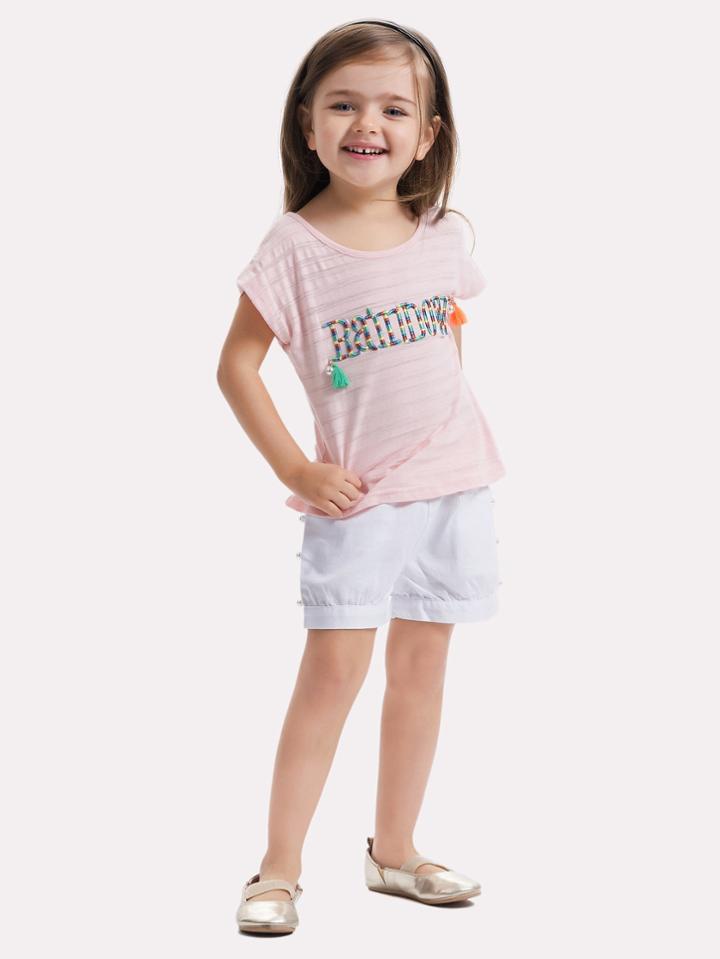 Romwe Letter Embroidery Tassel Detail Tee