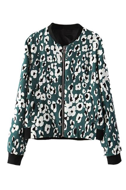Romwe Floral Print Green Jacket