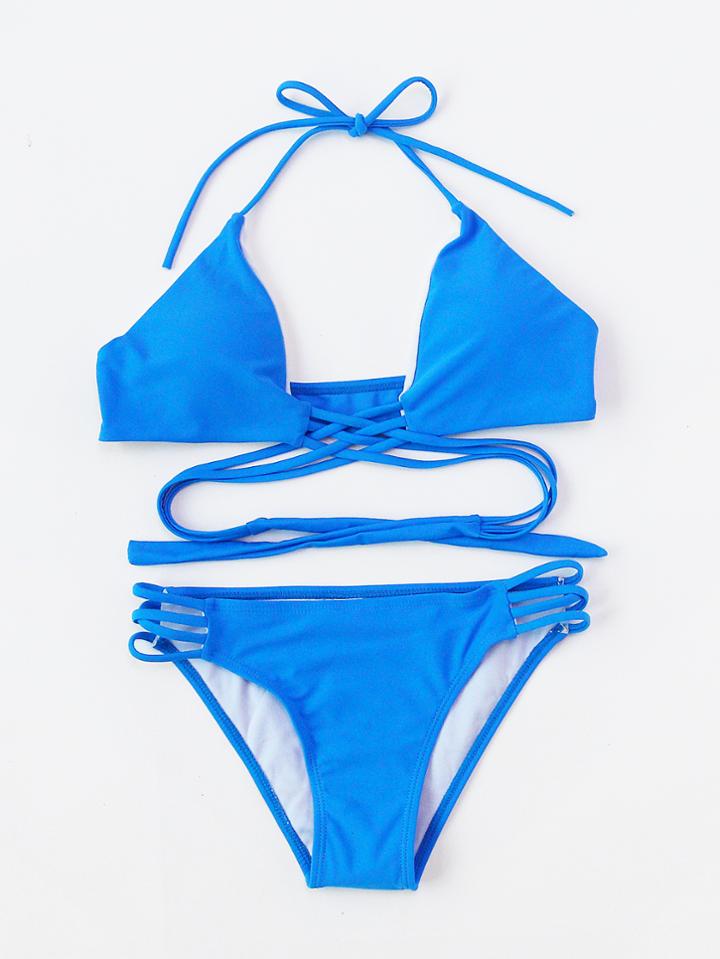 Romwe Ladder Cutout Criss Cross Bikini Set
