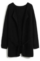 Romwe Black Long Sleeve Drawstring Loose Cardigan