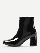 Romwe Front Zipper Patent Leather Ankle Boots