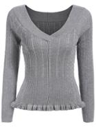 Romwe V Neck Peplum Hem Grey Sweater