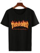 Romwe Black Flame Print T-shirt