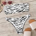 Romwe Zebra Print Bandeau Bikini Set