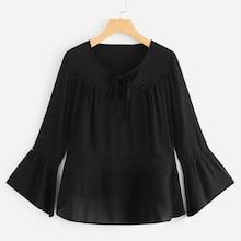 Romwe Contrast Trim Flounce Sleeve Blouse