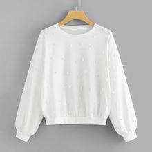 Romwe Pearl Beaded Solid Pullover