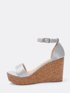 Romwe Faux Grey Suede Wide Strap Cork Wdege Sandals