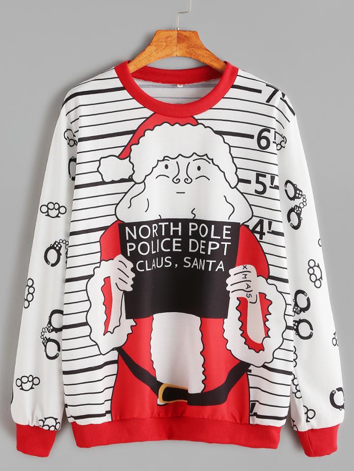 Romwe White Father Christmas Print Sweatshirt
