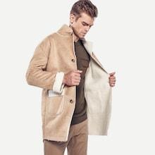 Romwe Men Solid Shearling Lined Coat
