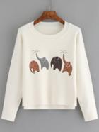 Romwe High Low Slit Elephant Print Sweater