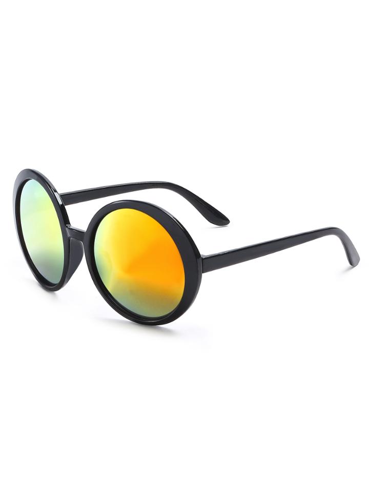 Romwe Black Frame Yellow Round Lens Sunglasses
