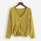 Romwe V Neck Drawstring Solid Jumper