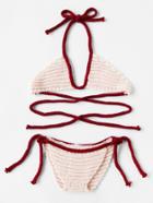 Romwe Contrast Trim Side Tie Crochet Bikini Set