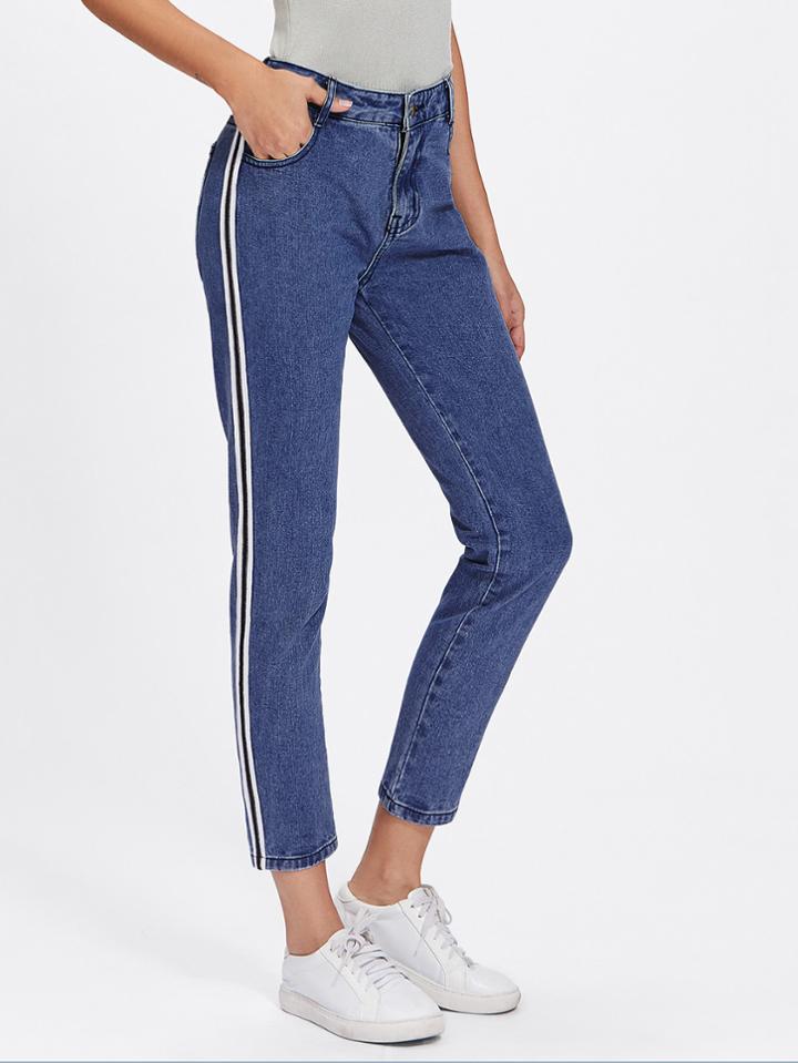 Romwe Stripe Side Jeans